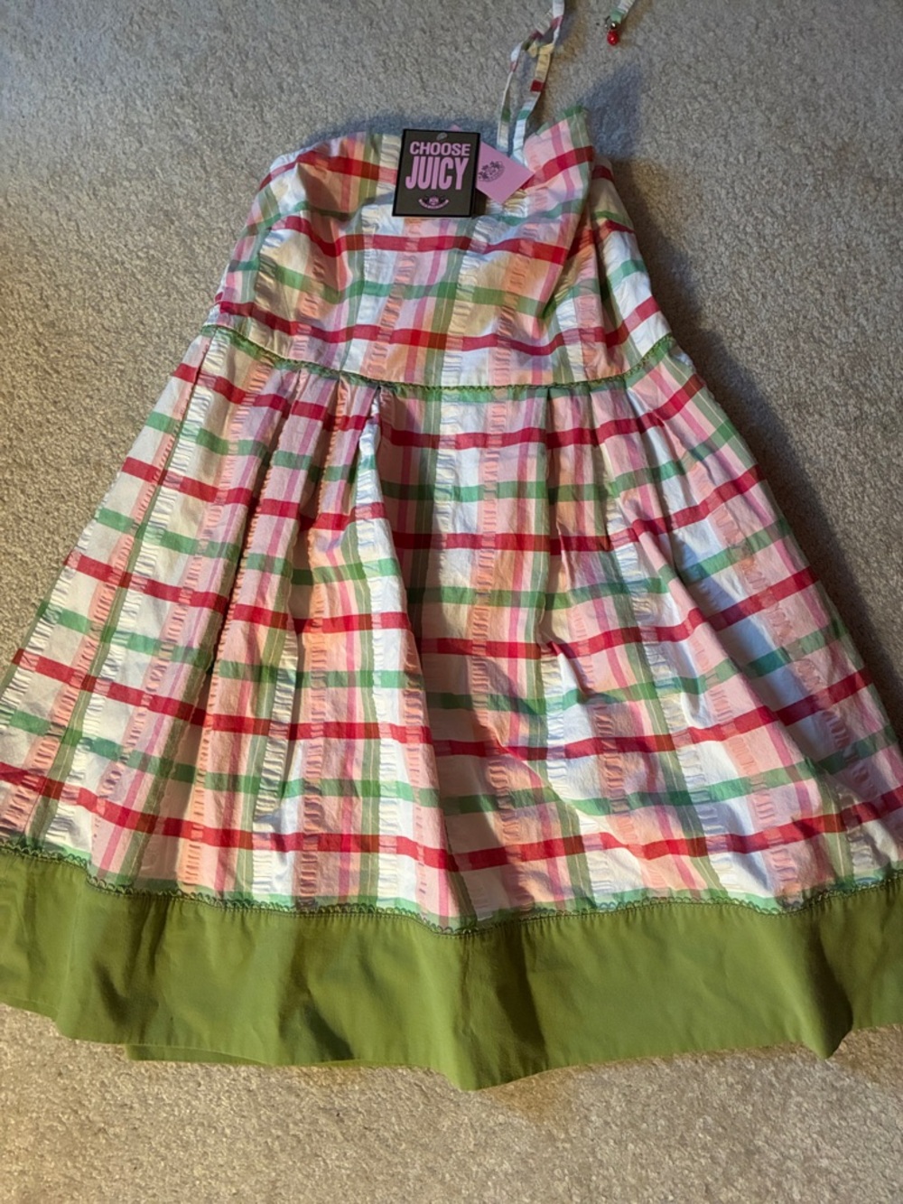 Juicy Couture Plaid Sundress in Pink, Green & White
